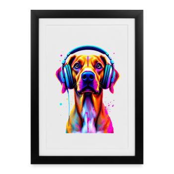 Viszla with headphones - Framed poster (27 × 37 cm) - black - Front