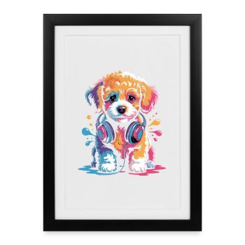 Chiot caniche avec un casque - Affiche encadrée (27 × 37 cm) - noir - Devant