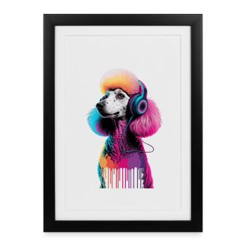 Caniche avec un casque - Affiche encadrée (27 × 37 cm) - noir - Devant