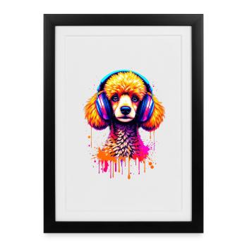 Caniche avec un casque - Affiche encadrée (27 × 37 cm) - noir - Devant