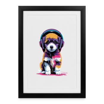 Chiot caniche avec un casque - Affiche encadrée (27 × 37 cm) - noir - Devant