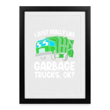 Garbage Truck Garbage Truck Garbage Man Trash Can - Framed poster (27 × 37 cm) - black - Front