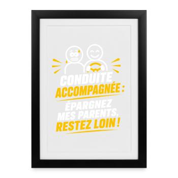 Conduite Accompagnée – Humour Débutant - Affiche encadrée (27 × 37 cm) - noir - Devant