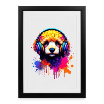 Chiot caniche avec un casque - Affiche encadrée (27 × 37 cm) - noir - Devant