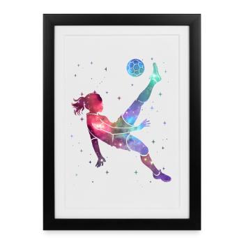 Footballeur Soccer Espace Joueuse féminine de football - Affiche encadrée (27 × 37 cm) - noir - Devant