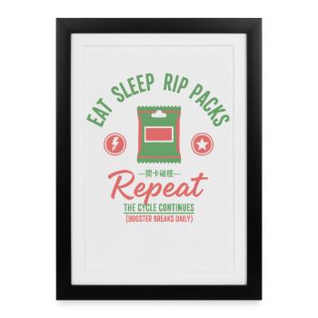 Eat Sleep Rip Packs Repeat trading card - Framed poster (27 × 37 cm) - black - Front