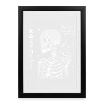 Kaffee Skelett Japan Style Shirt - Gerahmtes Poster (27 × 37 cm) - Schwarz - Vorne