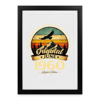 Cadeau pour le 66e anniversaire Vintage juin Années 1960 - Affiche encadrée (27 × 37 cm) - noir - Devant
