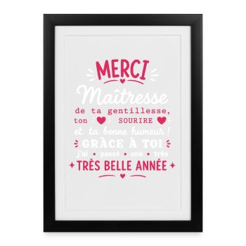 Merci Maîtresse Belle Année - Affiche encadrée (27 × 37 cm) - noir - Devant