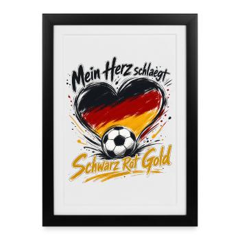 Mein Herz schlägt Schwarz Rot Gold - Gerahmtes Poster (27 × 37 cm) - Schwarz - Vorne