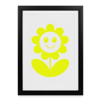 Smiling Sunflower Neon Yellow - Framed poster (27 × 37 cm) - black - Front