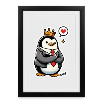 Gekrönter Pinguin - Gerahmtes Poster (27 × 37 cm) - Schwarz - Vorne