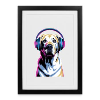 Labrador avec casque - Affiche encadrée (27 × 37 cm) - noir - Devant