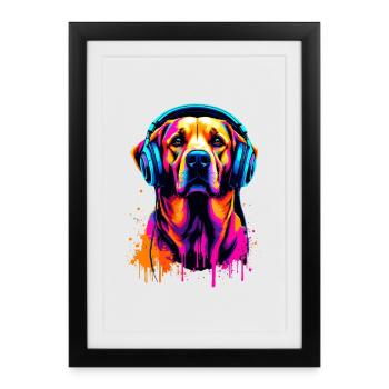 Golden Retriever avec des écouteurs - Affiche encadrée (27 × 37 cm) - noir - Devant