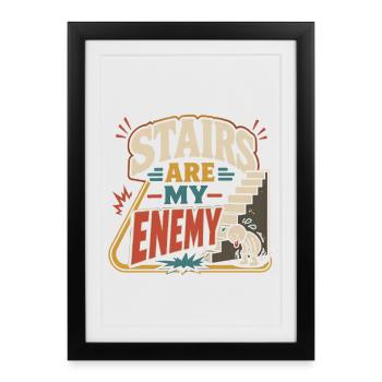 Asthme Les escaliers asthmatiques sont mon ennemi - Affiche encadrée (27 × 37 cm) - noir - Devant