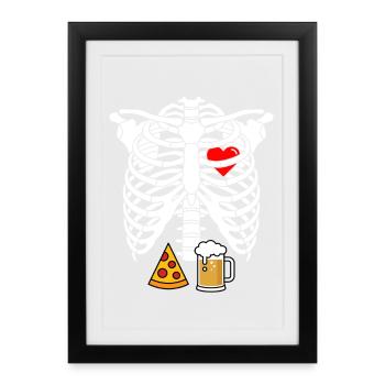 Dad Skeleton Halloween Beer Pizza Funny Pregnancy  - Framed poster (27 × 37 cm) - black - Front