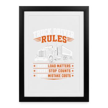 Conducteur de camion diesel, routier professionnel, conducteur routier - Affiche encadrée (27 × 37 cm) - noir - Devant