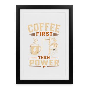 Power Line Coffee Electrician Technology - Framed poster (27 × 37 cm) - black - Front