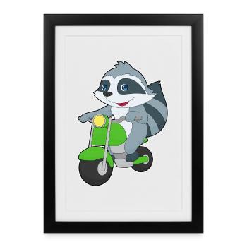 Trottinette raton laveur - Affiche encadrée (27 × 37 cm) - noir - Devant