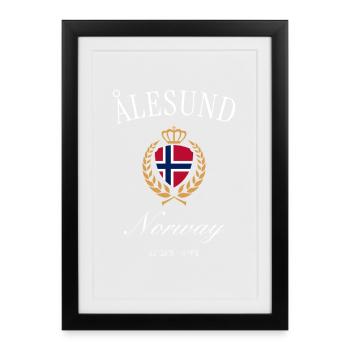 Couronne d’armoiries d’Ålesund Norvège – Souvenir de voyage - Affiche encadrée (27 × 37 cm) - noir - Devant