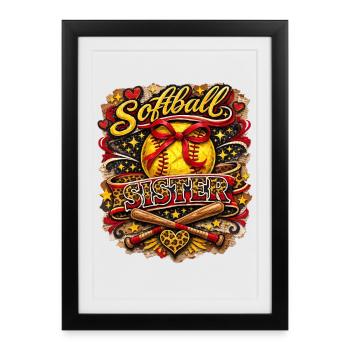 Softball Sister Bow Leopard Sport Design - Affiche encadrée (27 × 37 cm) - noir - Devant