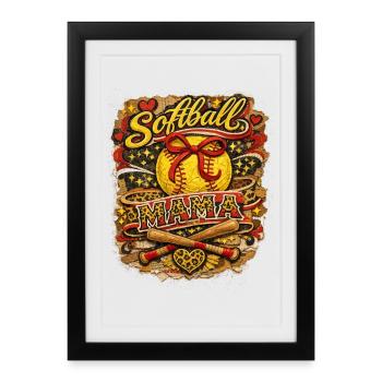 Softball Mom Bow Leopard Sport Design - Affiche encadrée (27 × 37 cm) - noir - Devant