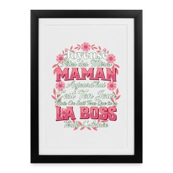 Joyeuse Fête des Mères Maman La Patronne Fleurs - Affiche encadrée (27 × 37 cm) - noir - Devant