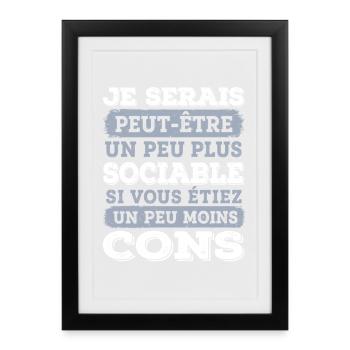 SOCIABLE Cadeau humour personnalisé - Affiche encadrée (27 × 37 cm) - noir - Devant