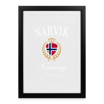 Couronne des armoiries de Narvik Norvège – Souvenir de voyage - Affiche encadrée (27 × 37 cm) - noir - Devant