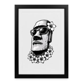 Moai Osterinsel Statue im Hawaii Sommer Look - Gerahmtes Poster (27 × 37 cm) - Schwarz - Vorne