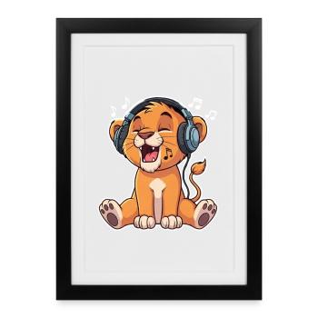 Lion Music Singing - Framed poster (27 × 37 cm) - black - Front