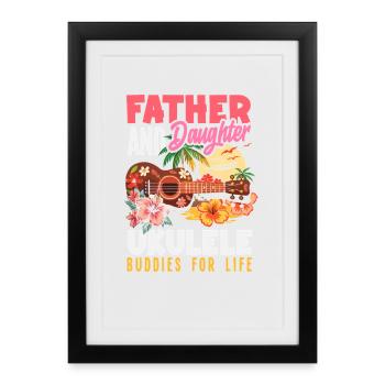 Père et fille Ukulélé Friends Hawaii Music - Affiche encadrée (27 × 37 cm) - noir - Devant