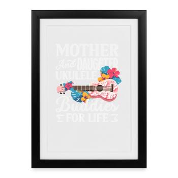 Mère et fille Ukulélé Amies Musique d’Hawaï - Affiche encadrée (27 × 37 cm) - noir - Devant