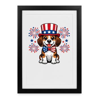 Beagle Patriot Cute Dog Independence Day USA - Framed poster (27 × 37 cm) - black - Front