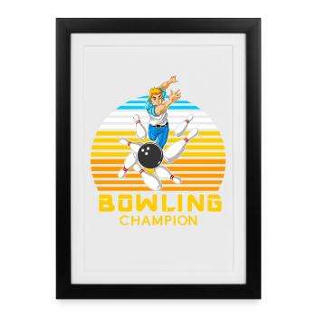 Champion de bowling Man Cadeau sportif rétro vintage - Affiche encadrée (27 × 37 cm) - noir - Devant
