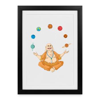 Bouddha de l’Espace Yoga Méditation Cosmos Cadeau - Affiche encadrée (27 × 37 cm) - noir - Devant