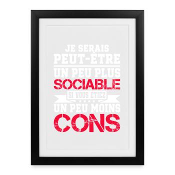 SOCIABLE Cadeau humour personnalisé - Affiche encadrée (27 × 37 cm) - noir - Devant