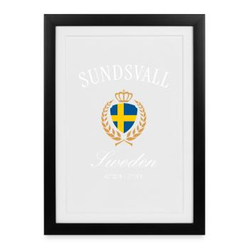 Sundsvall Schweden Wappen Krone – Reise Souvenir - Gerahmtes Poster (27 × 37 cm) - Schwarz - Vorne