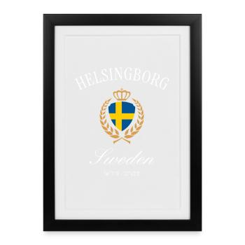 Helsingborg Schweden Wappen Krone – Reise Souvenir - Gerahmtes Poster (27 × 37 cm) - Schwarz - Vorne