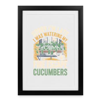 Arroser les concombres | Humour du jardin du balcon - Affiche encadrée (27 × 37 cm) - noir - Devant
