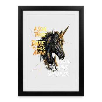 Dicton motivant du cavalier licorne à tête de cheval - Affiche encadrée (27 × 37 cm) - noir - Devant