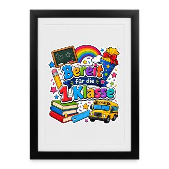 Schulkind 2026 Einschulung 2026 Schulanfang - Gerahmtes Poster (27 × 37 cm) - Schwarz - Vorne