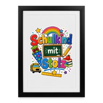 Schulkind 2026 Einschulung 2026 Schulanfang - Gerahmtes Poster (27 × 37 cm) - Schwarz - Vorne