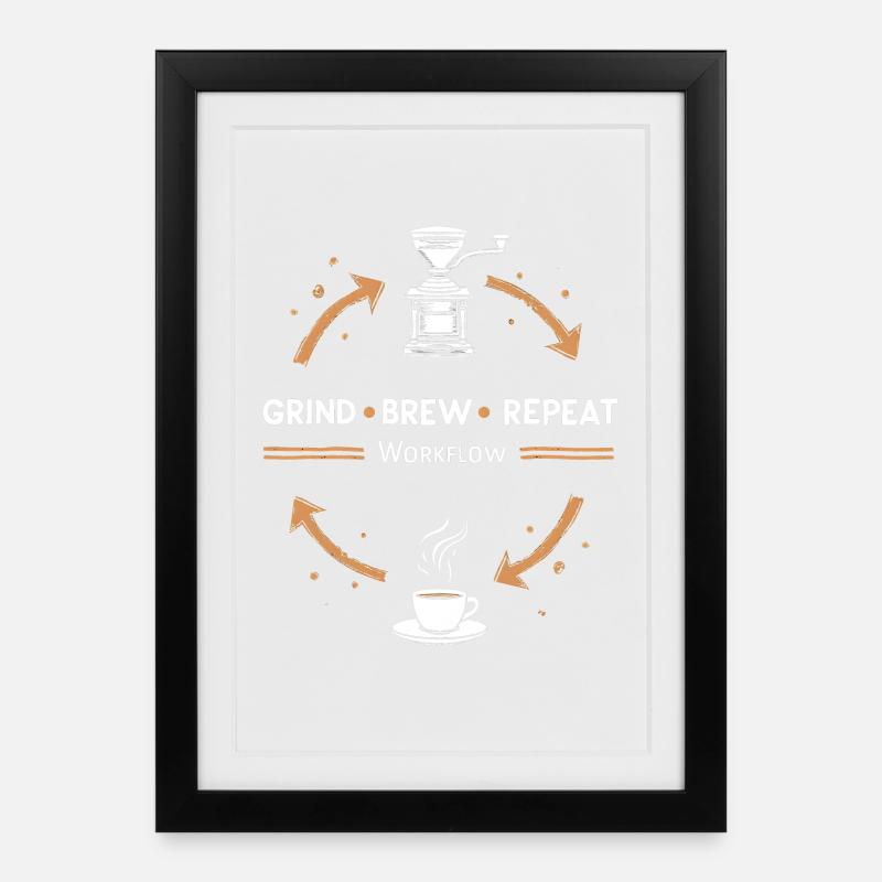 Grind Brew Repeat Espresso Ritual - Gerahmtes Poster (27 × 37 cm) - Schwarz