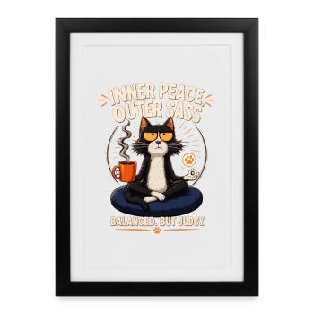 Inner Peace Outer Sass Cat - Framed poster (27 × 37 cm) - black - Front