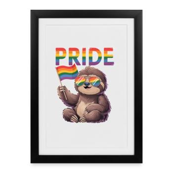 Paresseux arc-en-ciel de la fierté paresseuse avec drapeau - Affiche encadrée (27 × 37 cm) - noir - Devant