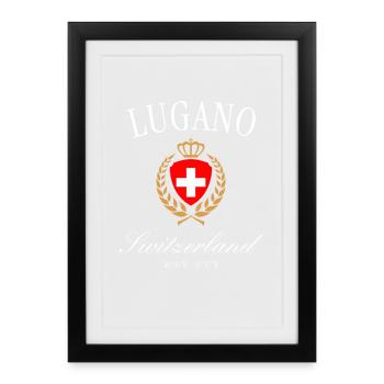 Couronne des armoiries de Lugano en Suisse – Souvenir de voyage - Affiche encadrée (27 × 37 cm) - noir - Devant