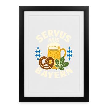Servus aus Bayern Bierbrezel - Gerahmtes Poster (27 × 37 cm) - Schwarz - Vorne