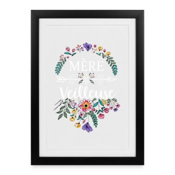 Mère Veilleuse Maman Merveilleuse Floral - Affiche encadrée (27 × 37 cm) - noir - Devant