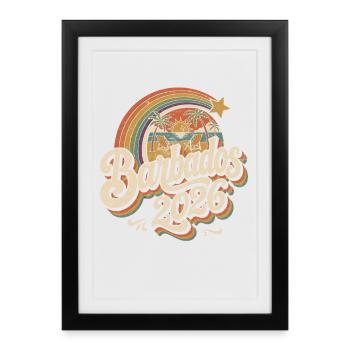 Barbade 2026 Atmosphaera côtière rétro - Affiche encadrée (27 × 37 cm) - noir - Devant